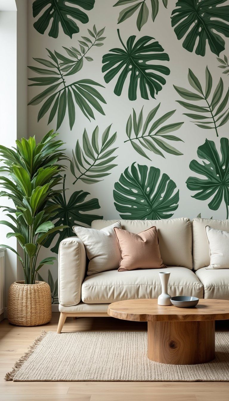 Tropical Wallpaper With Neutral Seating Balance
