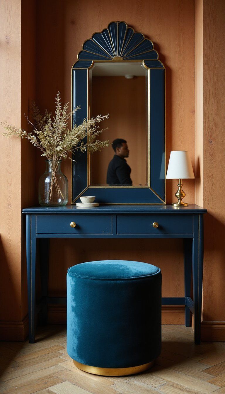 Art Deco Vanity With Geometric Mirror