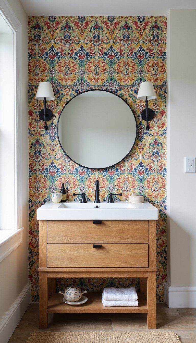 Eclectic Mix Vanity With Patterned Tiles