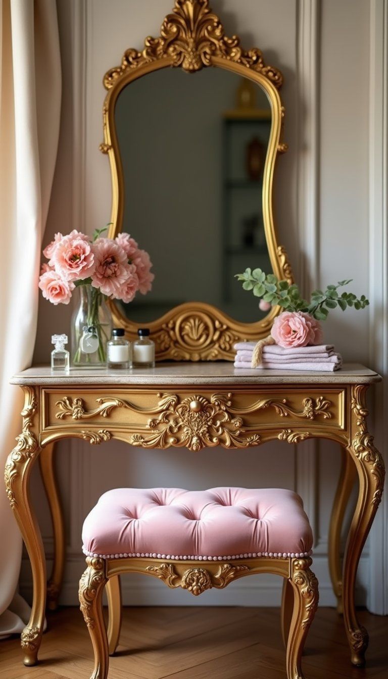 Gilded Antique Vanity For Romantic Bedrooms