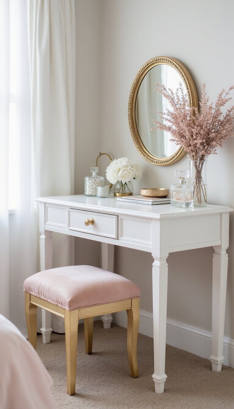 Glam Makeup Vanity With Gold Accents