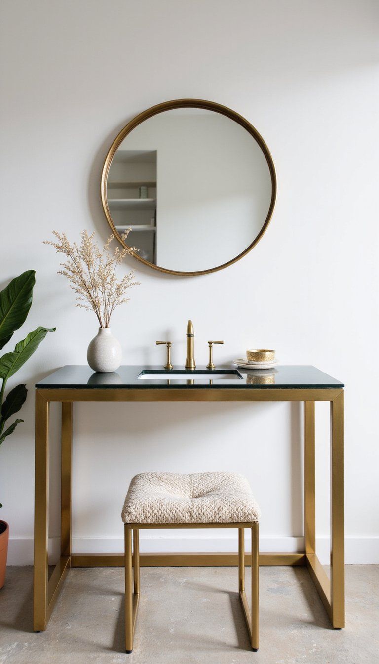 Minimal Glass Top Vanity With Brass