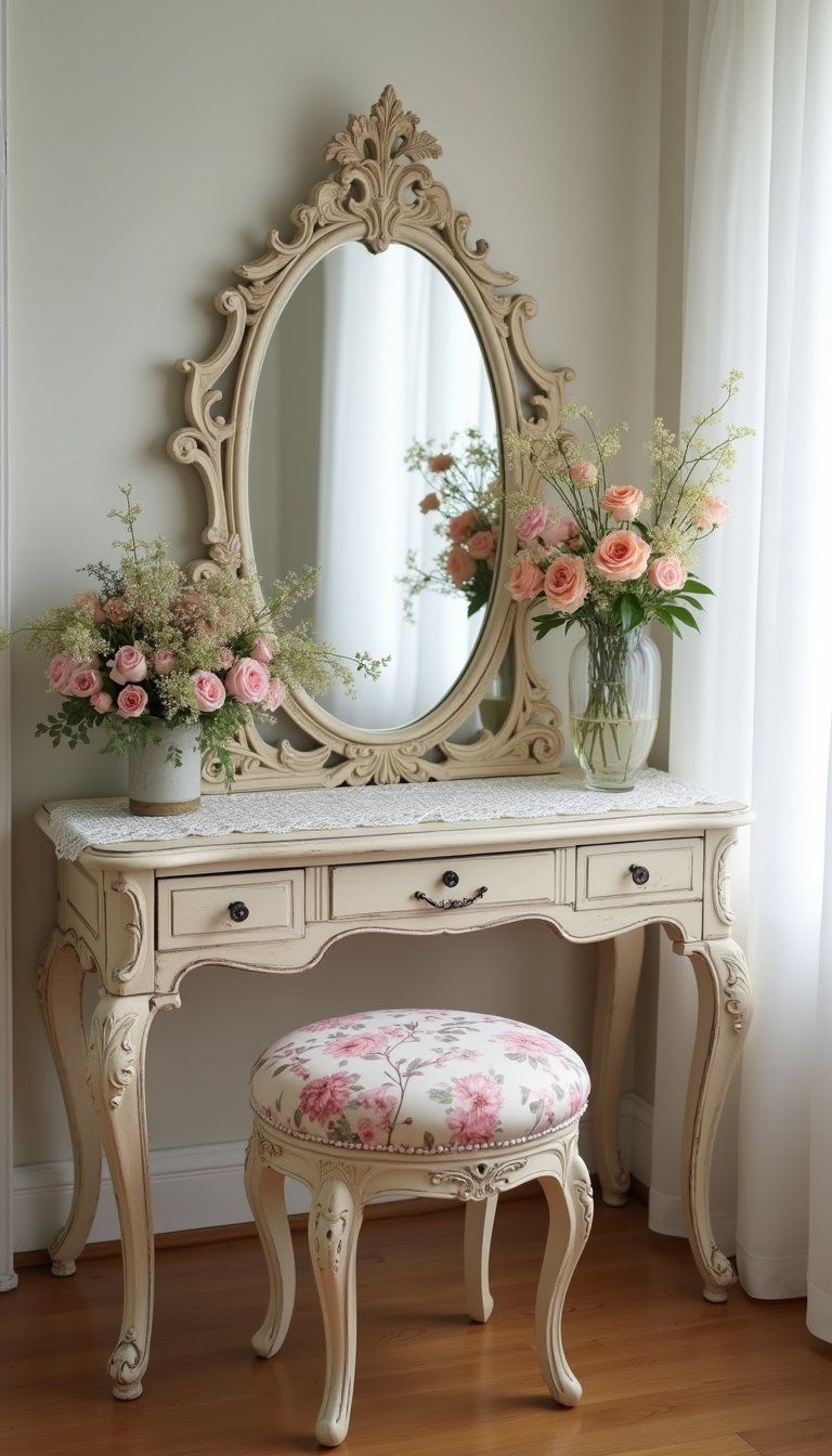 Shabby Chic Vanity With Floral Details