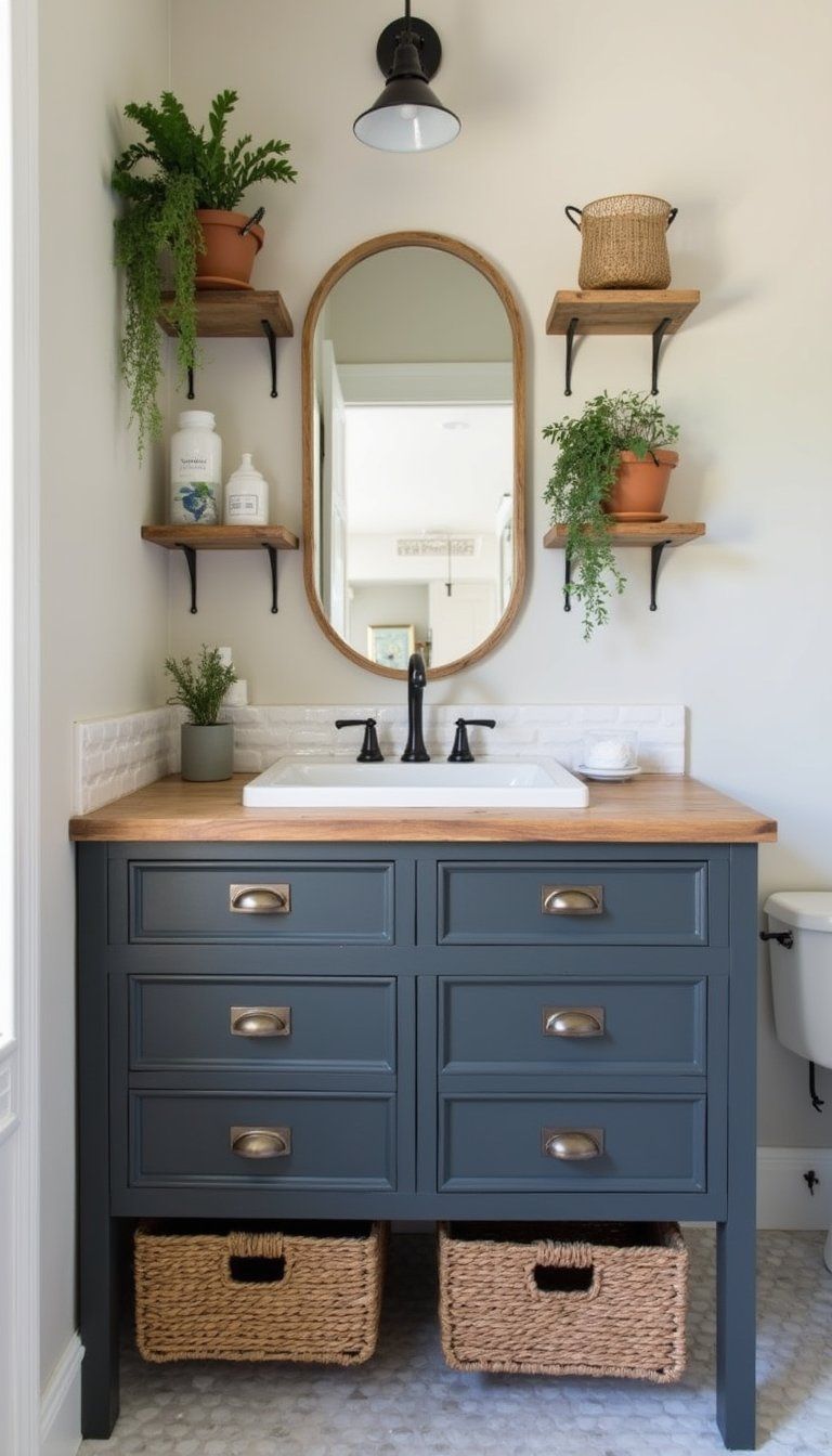 Two-Tone Vanity With Open Shelving Design