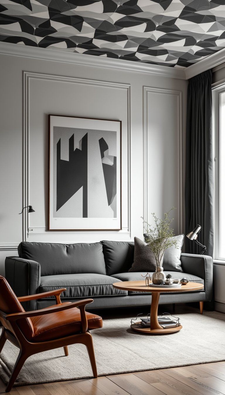 Bold Geometric Ceiling For Modern Living Room