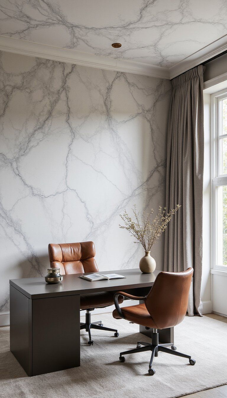 Marble Vein Wallpaper For A Luxe Home Office
