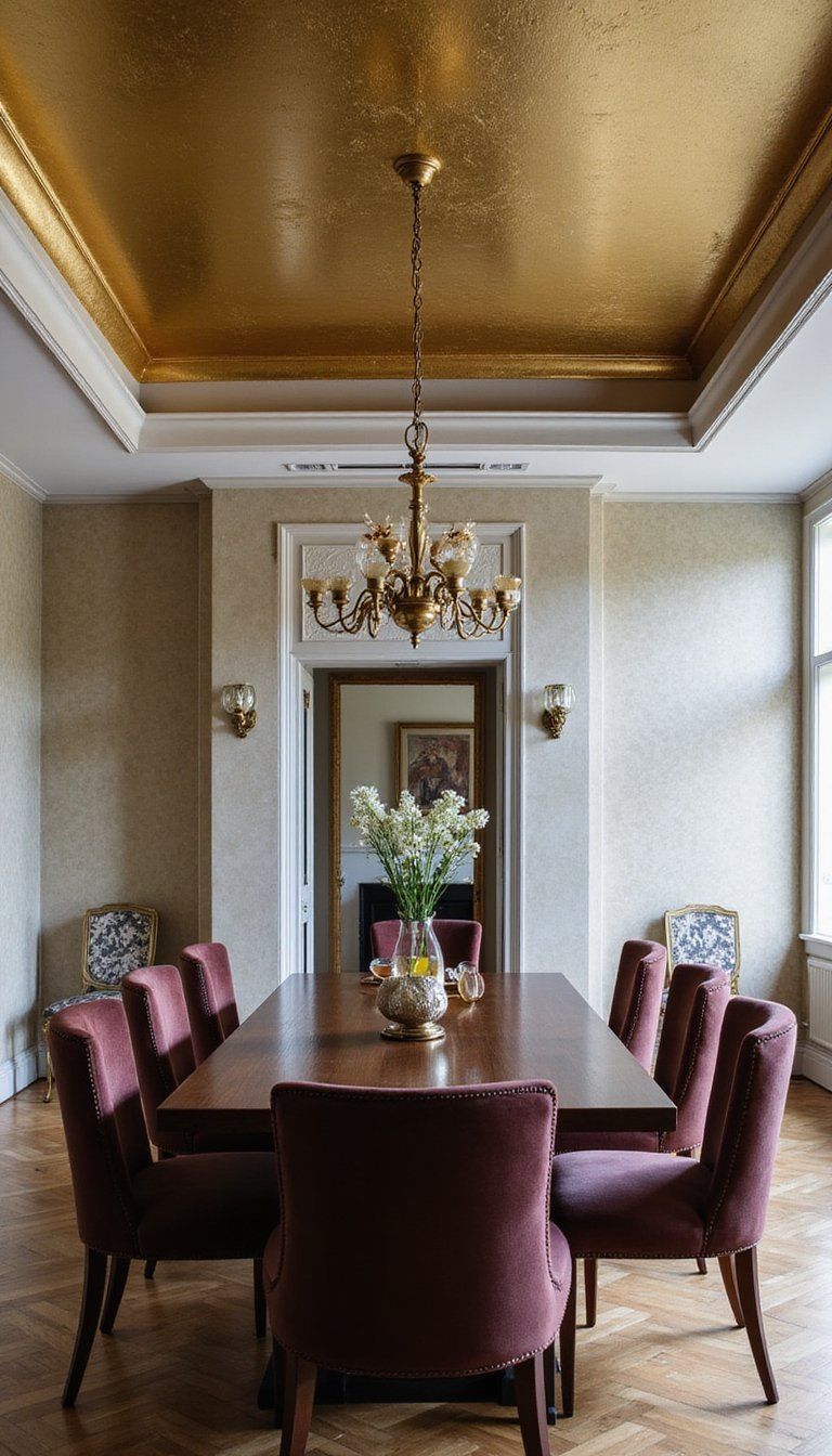 Metallic Gold Accents On Tray Ceiling
