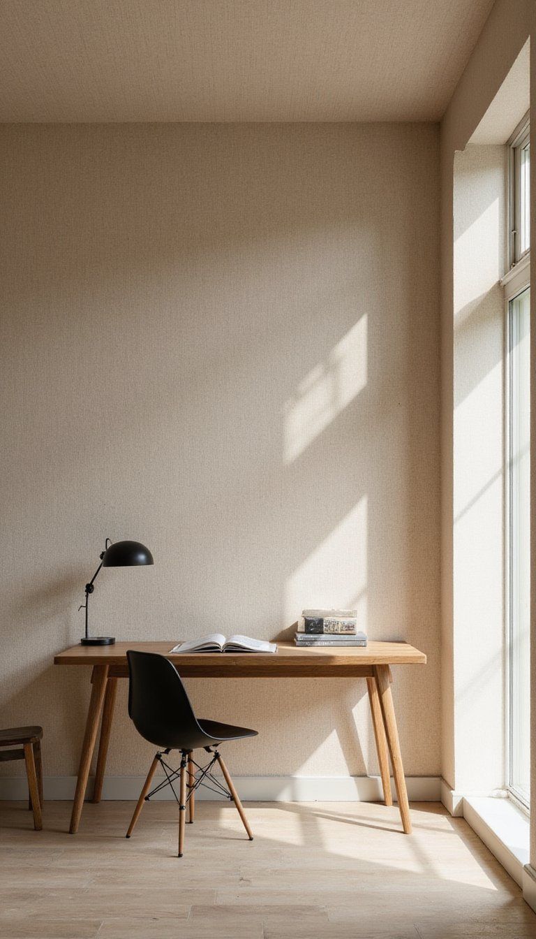 Subtle Grasscloth Texture For Minimalist Study