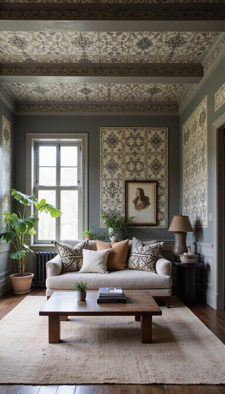 Trompe L'oeil Beams With Patterned Ceiling Panels