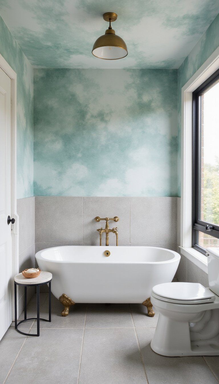 Watercolor Wash Ceiling For A Calm Bathroom