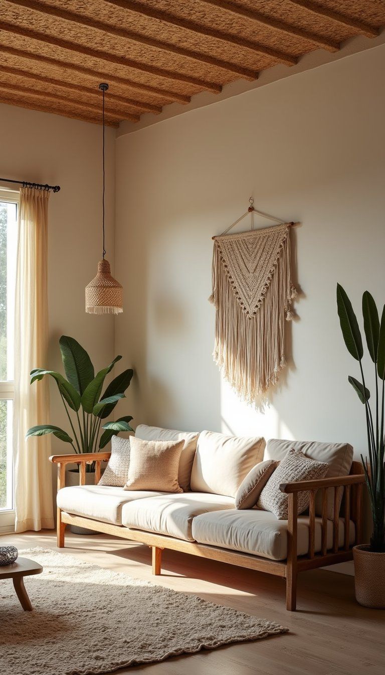 Woven Rattan Effect Ceiling For Boho Living Room