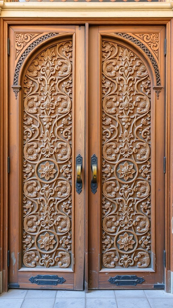 Intricately carved wooden doors with floral motifs