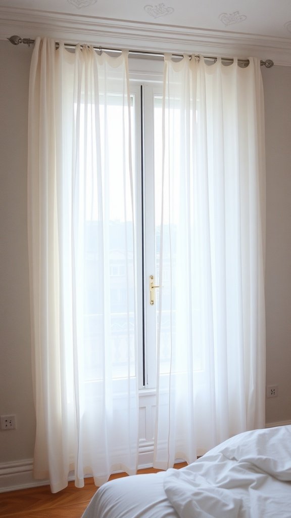 Soft sheer curtains hanging by a window in a cozy room