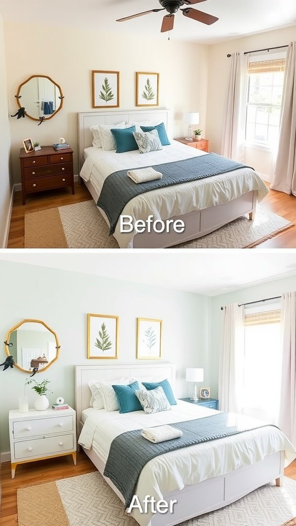 Before and after comparison of a bedroom remodel.