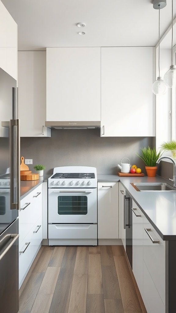 Modern kitchen featuring energy-efficient appliances and a sleek design.