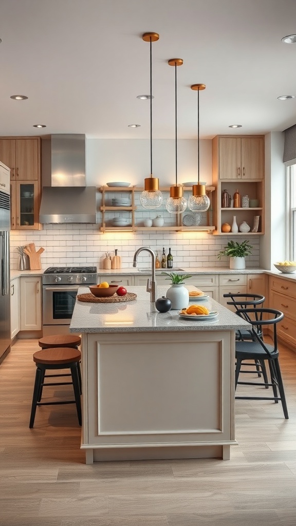 Stylish kitchen island with seating and modern decor.