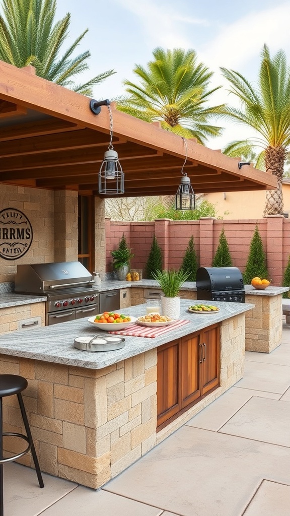 Stylish outdoor kitchen island with grill and seating area