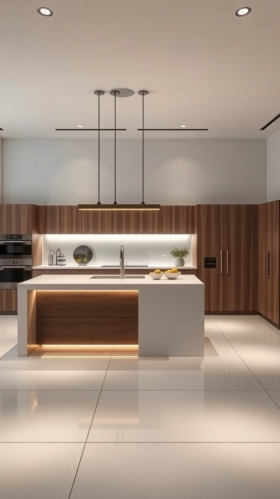 A modern kitchen island with integrated smart technology features.