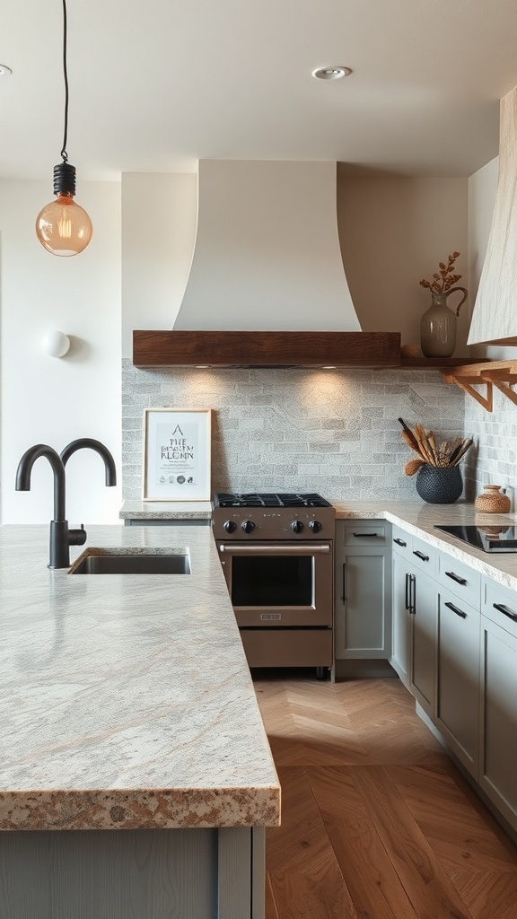 Artisan-crafted stone kitchen countertop with a modern design.
