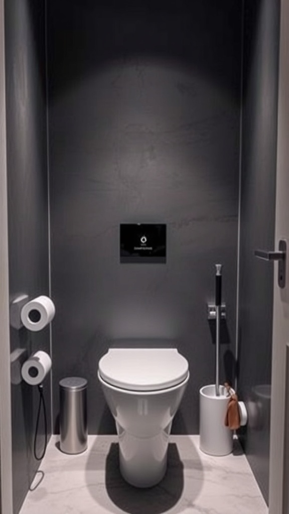 A compact toilet design in a small bathroom setting.