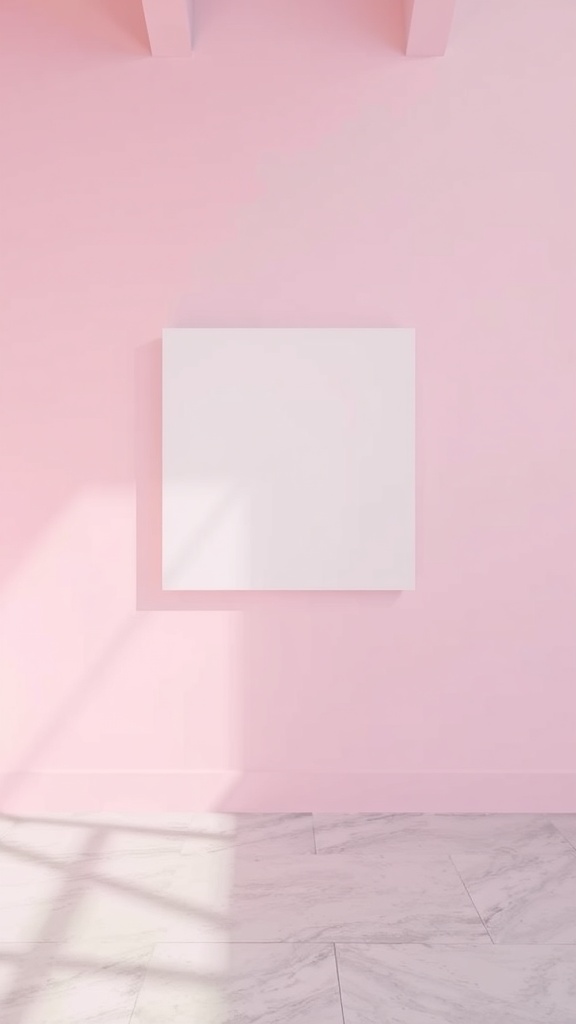 A blank white canvas on a pastel pink wall, showcasing minimalist design.