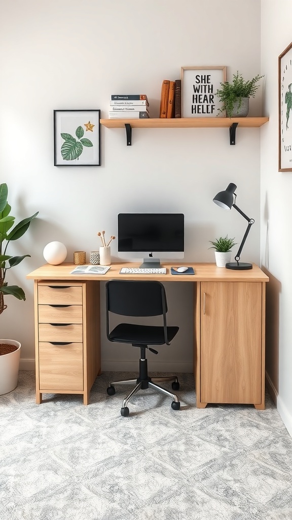 Compact desk with foldable sides in a home office setting
