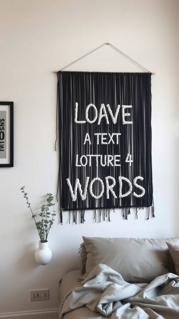A decorative string art piece with the words 'LOAVE A TEXT LOTTURE 4 WORDS' displayed on a black background.