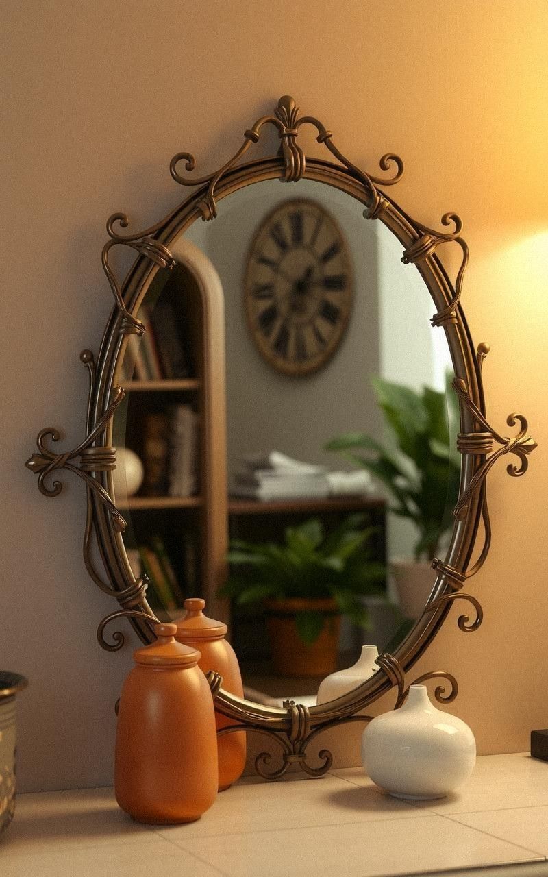 Curved Mirrors With Ornate Metal Frames