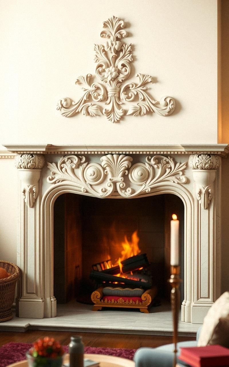 Decorative Fireplace Mantels With Organic Motifs