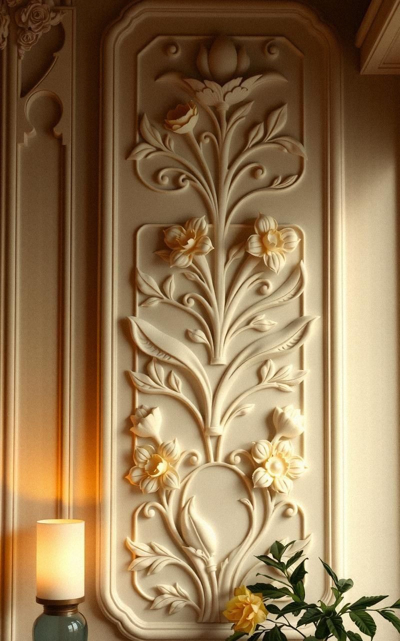 Decorative Wall Panels With Botanical Reliefs