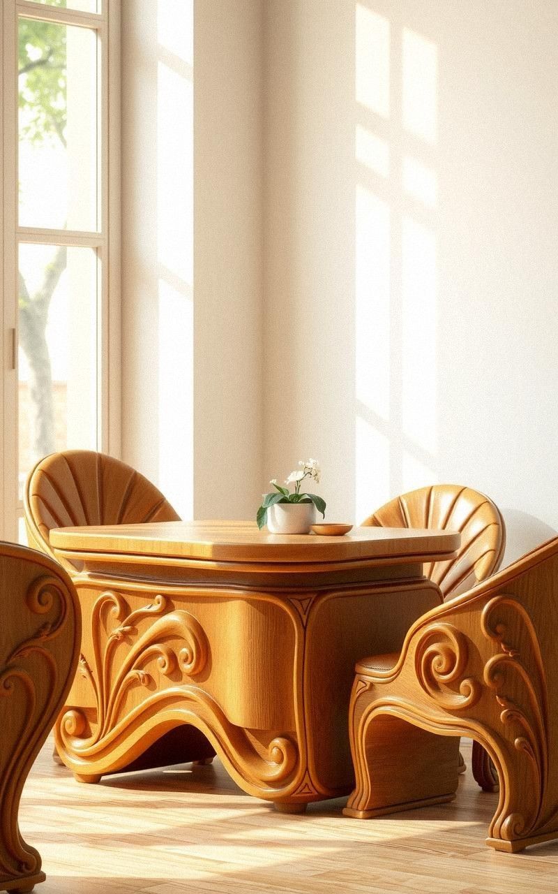 Elegant Curved Wood Furniture With Floral Carvings