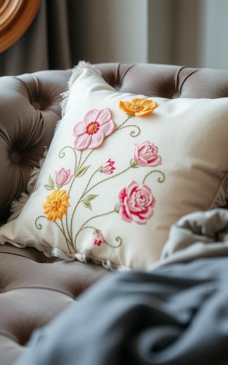 Floral Embroidered Cushions With Soft Fabrics