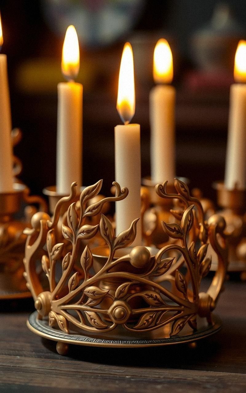 Ornamental Brass Candle Holders With Leaf Patterns