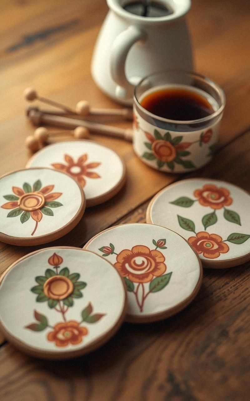 Elegant Clay Coasters with Intricate Designs