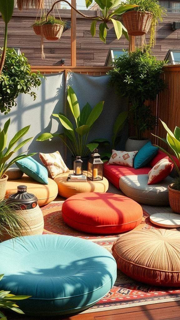 Low Floor Seating with Poufs and Cushions