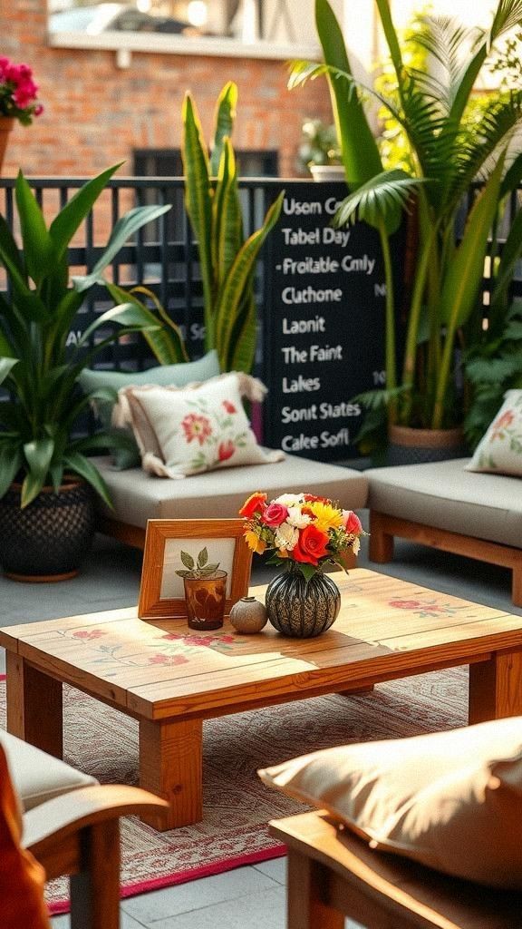 Low Wooden Coffee Tables with Hand-Painted Details