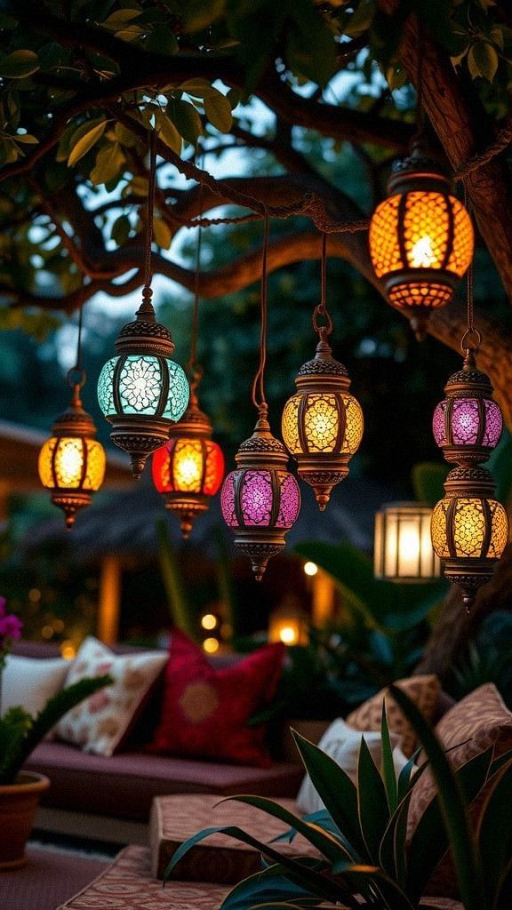 Moroccan-Style Lanterns Hung from Trees