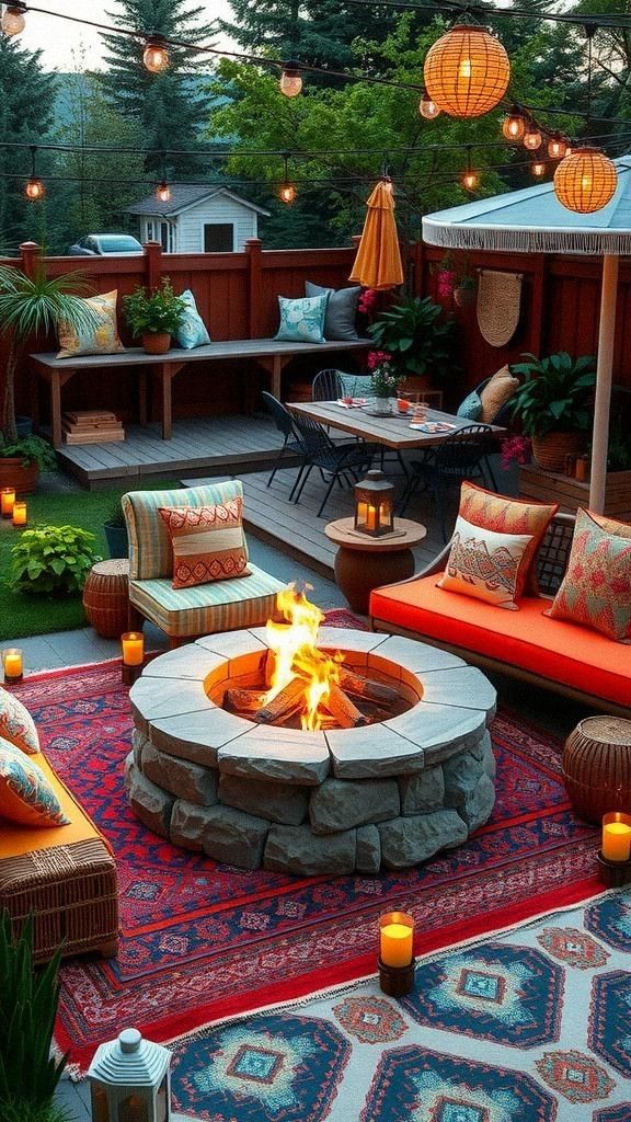 Outdoor Fire Pit Surrounded by Cushions