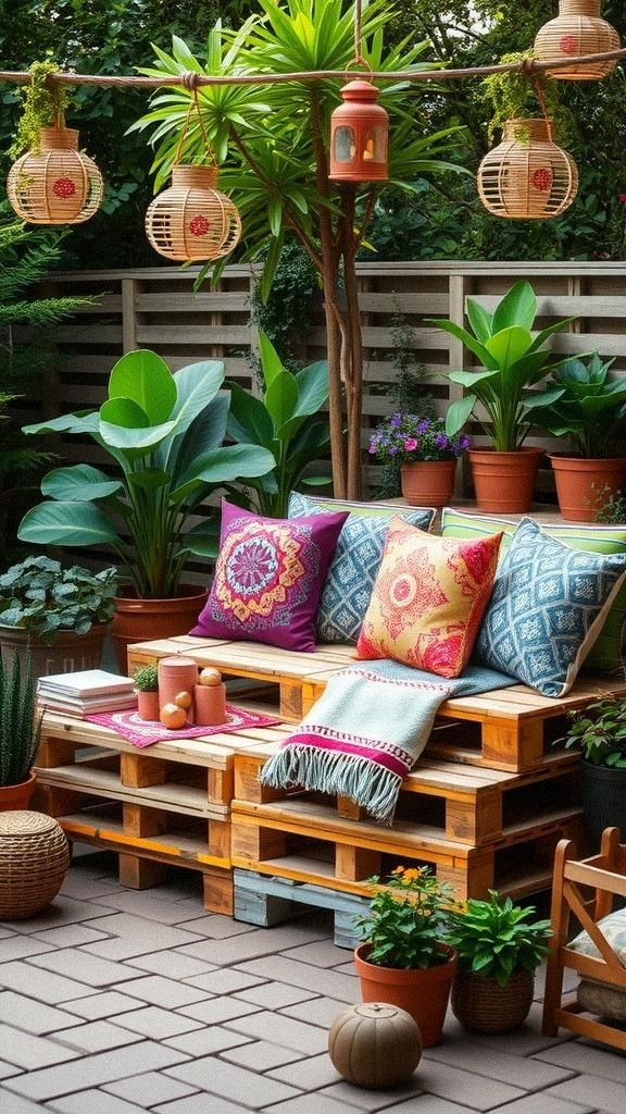 Rustic Wooden Pallet Seating with Cushions