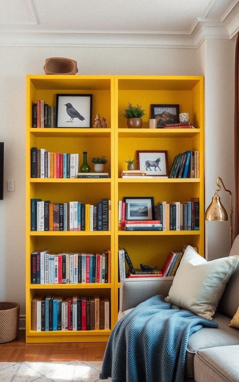 Canary Yellow Bookshelves Illuminate Corners