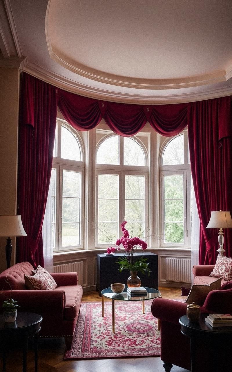 Crimson Curtains Enhance Warmth and Depth