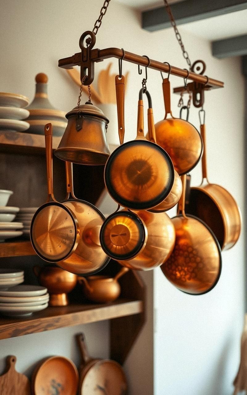 Antique Copper Pots as Eye-Catching Decor