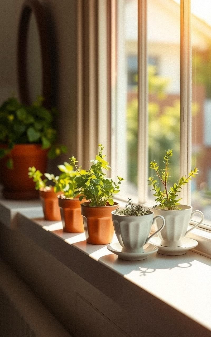 Open Herb Garden on Kitchen Windowsill