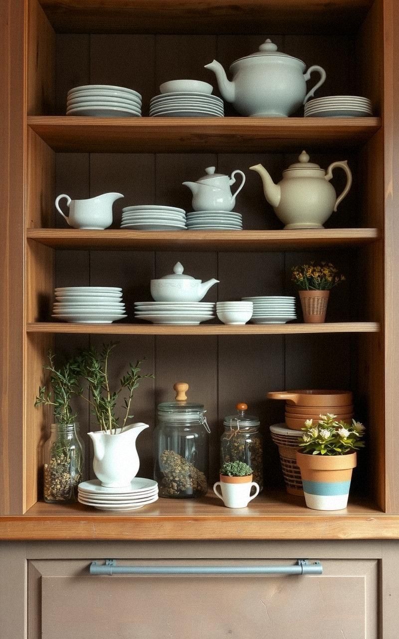 Open Wooden Shelves to Showcase Rustic Charm