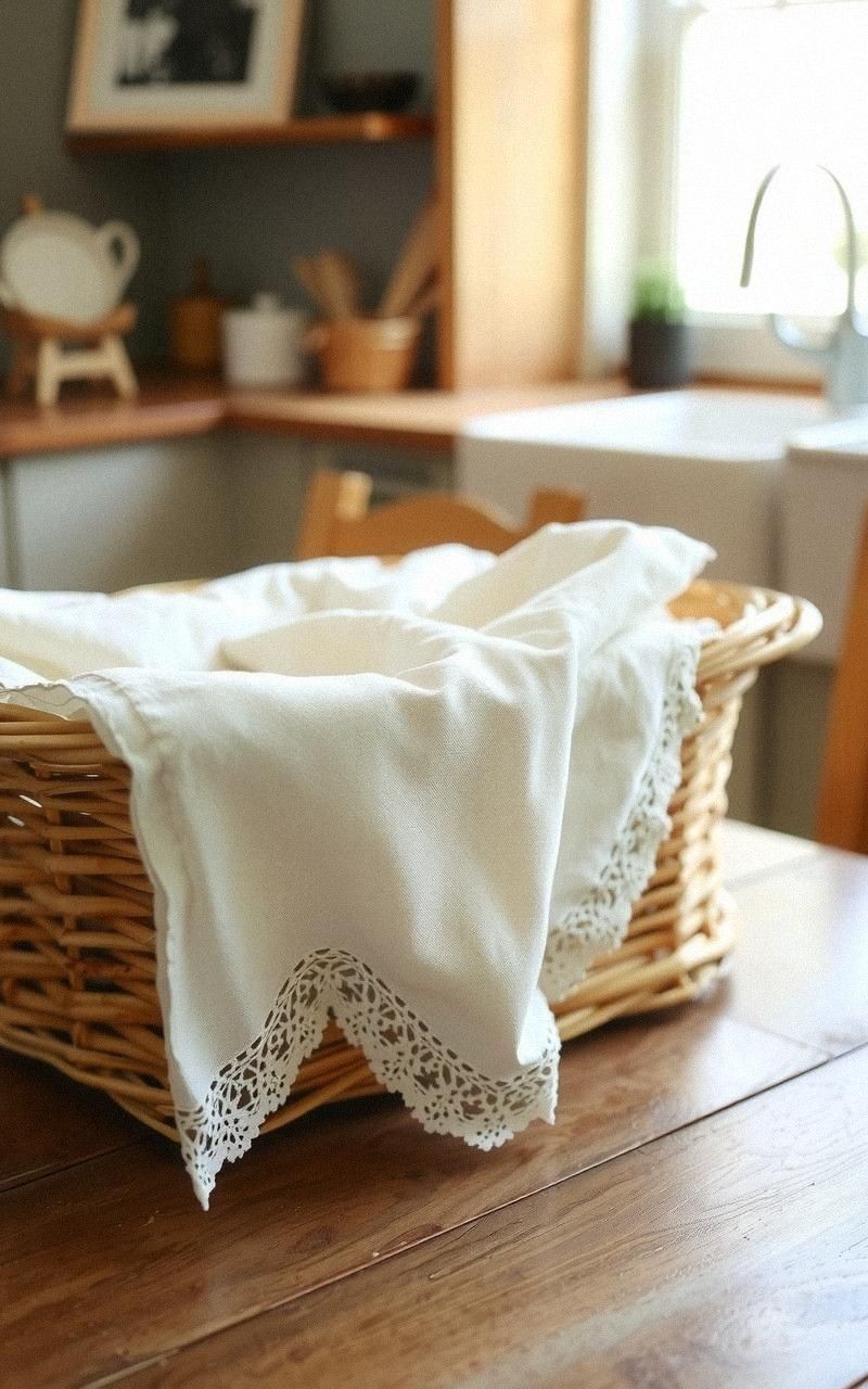 Soft Linen Napkins with Lace Trim