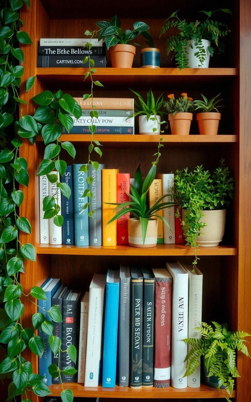 Bookshelf Plant Integration for Lush Reading Nooks