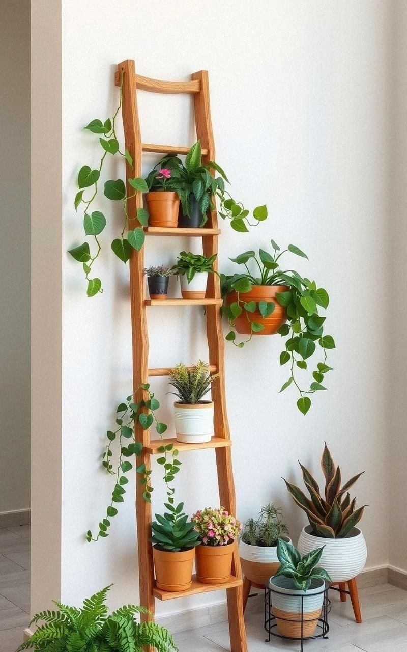 Ladder-Style Shelves for Vertical Plant Display