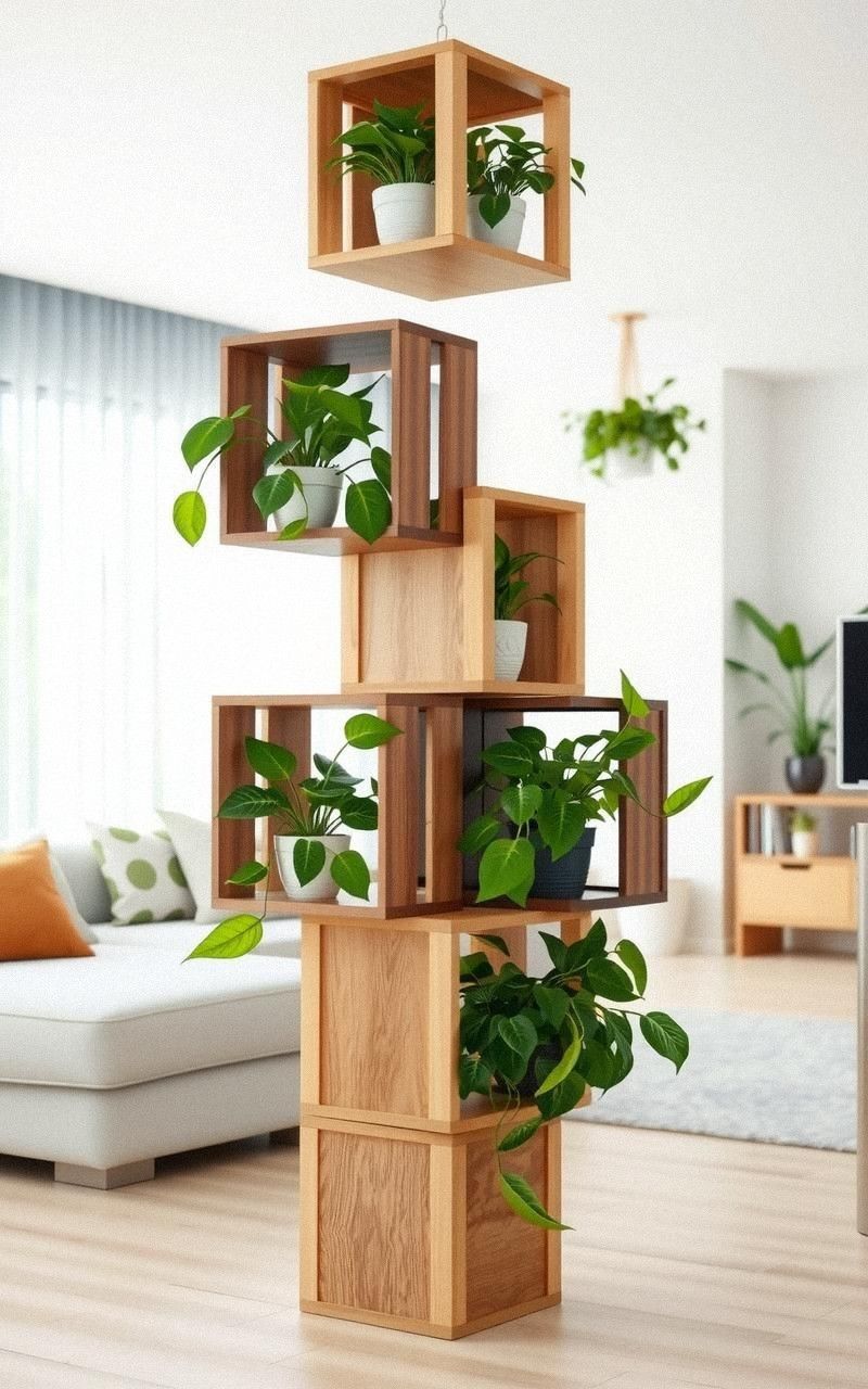 Modular Cube Shelves for Customizable Plant Walls