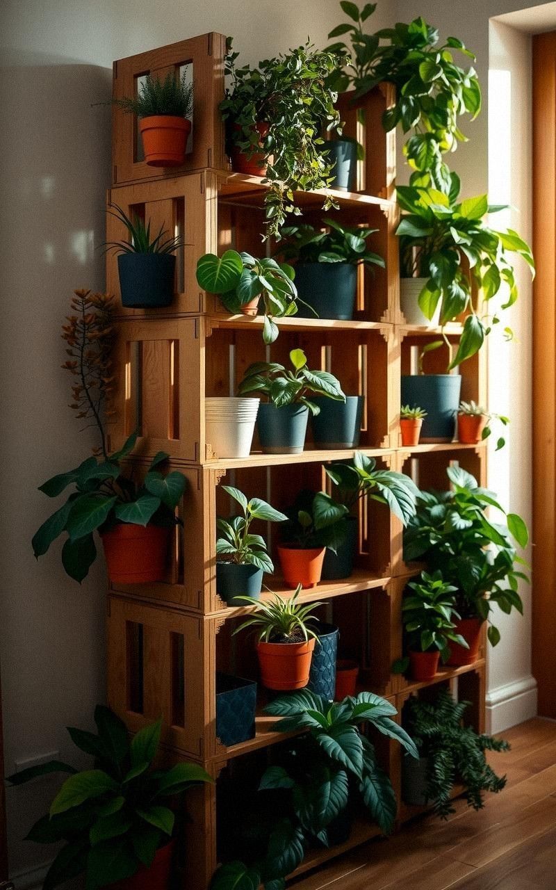 Reclaimed Wood Crates as Rustic Plant Displays