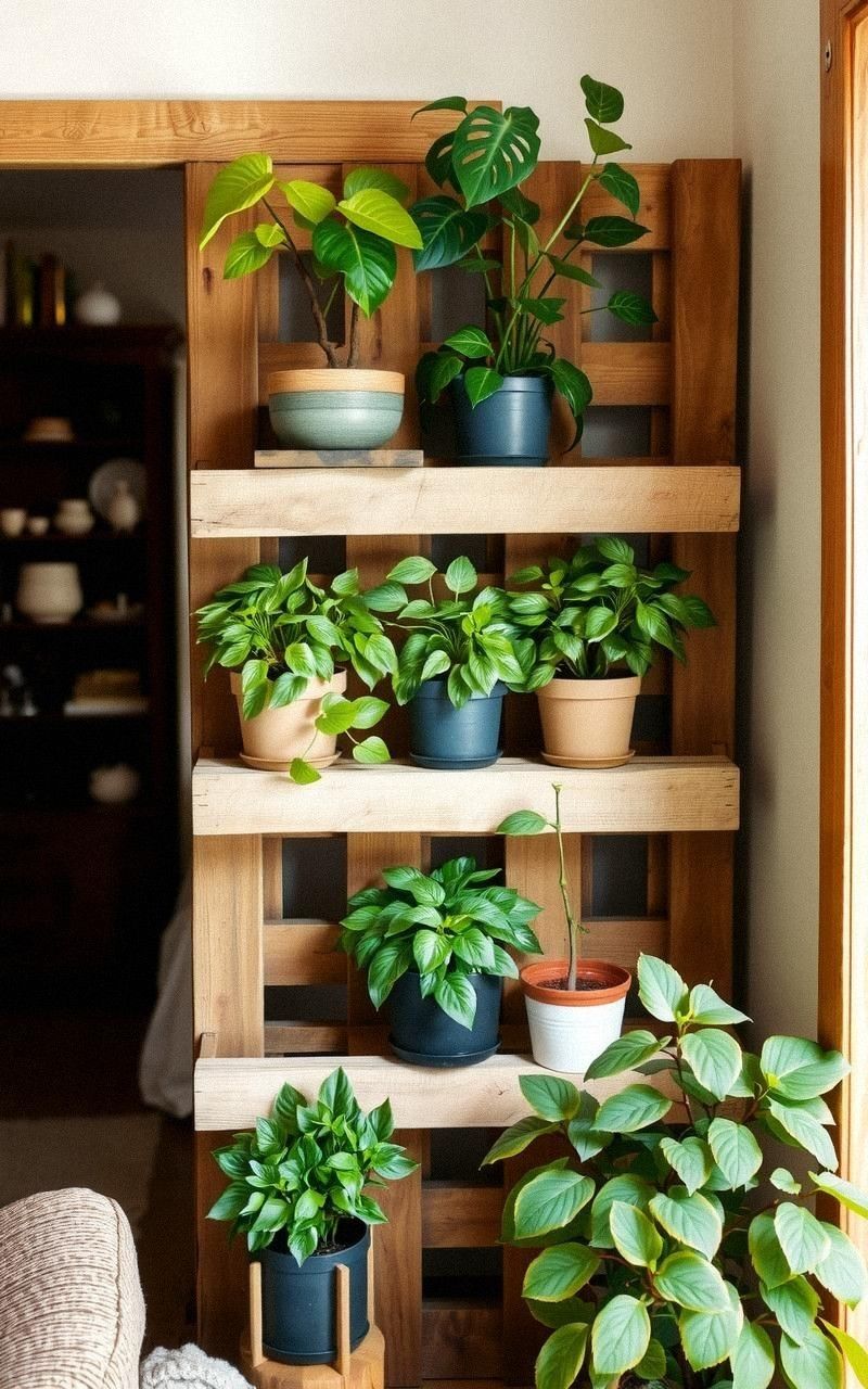 Rustic Pallet Shelves for Charming Indoor Gardens